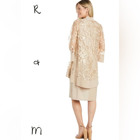 Elegant 2Pc R&M Blush Cream Lace Overlay & Dress - Picture 1 of 8